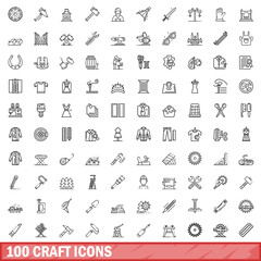 100 craft icons set, outline style