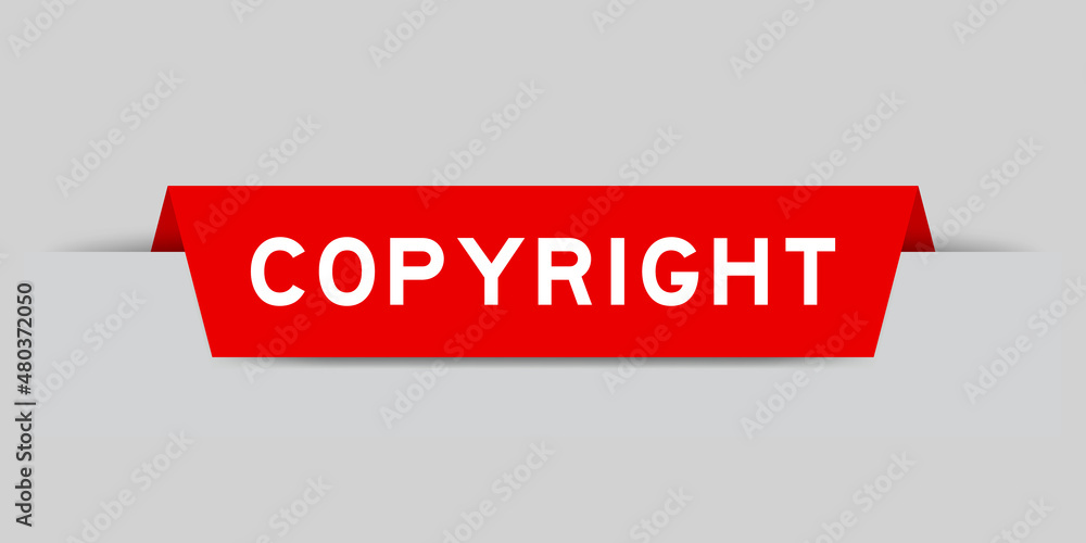 Poster Red color inserted label with word copyright on gray background