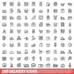 100 delivery icons set, outline style