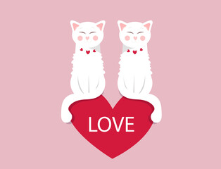 Cute cats in love.  Flat design.