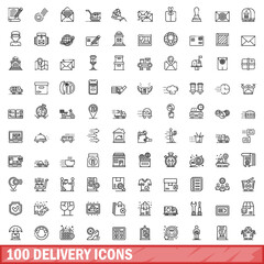 100 delivery icons set, outline style