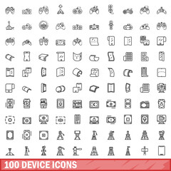 100 device icons set, outline style