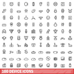 100 device icons set, outline style