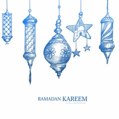 Ramadan kareem greeting card hand draw sketch background