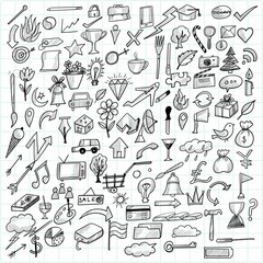 Hand draw doodle sketch set design