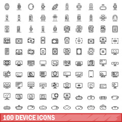 100 device icons set, outline style