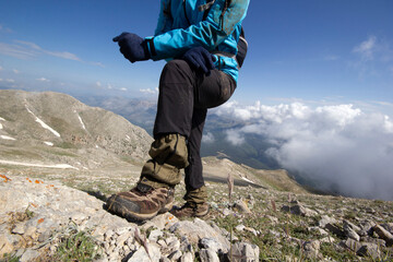Mountain climber in blue coat