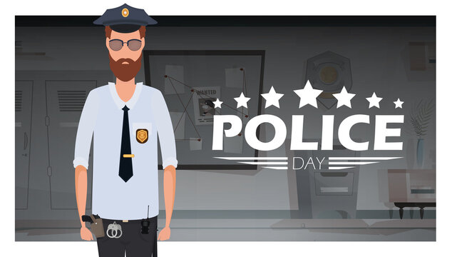 Police day poster in flat 2d style. Feast of the defenders of order. Vector.