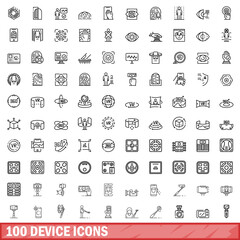 100 device icons set, outline style