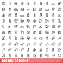 100 device icons set, outline style