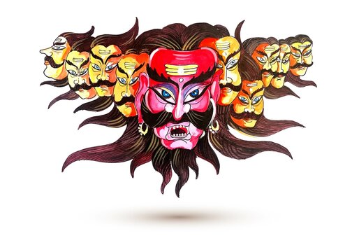 Happy dussehra celebration angry ravan with ten heads background