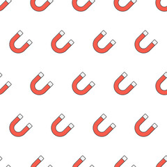 Horseshoe Magnet Seamless Pattern On A White Background. Magnet Theme Vector Illustration