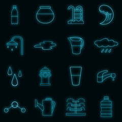 Water icons set vector neon