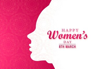 Happy women's day card with girl face background