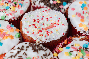 sugar glaze on Easter cakes or muffins. a traditional sweet treat.