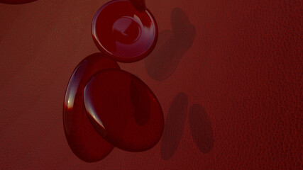 Red blood cells. Medical hematology background with 3d rendering macro erythrocytes. Illustration of closeup hemoglobin streaming, plasma with erythrocyte