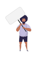 Fototapeta premium A man with an empty banner in his hands. Protest poster. Cartoon style.