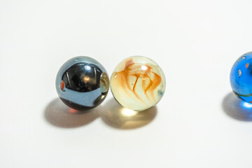 Colored glass balls and marble taw, children toy, decoration