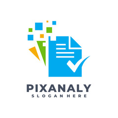 Pixel analysis logo design template vector. DIgital document check logo.