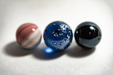 Colored glass balls and marble taw, children toy, decoration