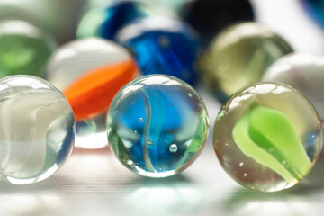 Colored glass balls and marble taw, children toy, decoration
