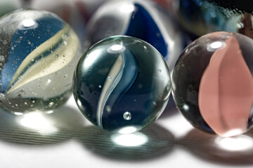 Colored glass balls and marble taw, children toy, decoration