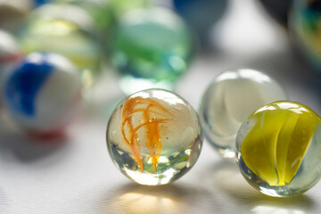 Colored glass balls and marble taw, children toy, decoration