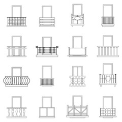 Balcony window forms icon set outline