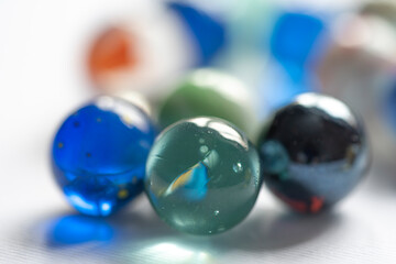Colored glass balls and marble taw, children toy, decoration