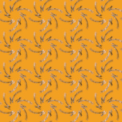 Abstract geometric pattern. Dashes, lines, mandalas, curls, flowers on a yellow background. Stylish fashion design of fabric, textiles, clothing, wallpaper, wrapping paper, background, cover.