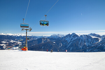 Dolomites, Italy. Kronplatz (Plan de Corones), Puster Valley, Mountain ski. - 480376800