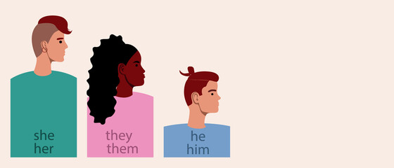 Non-binary gender people, copy space template, Flat vector stock illustration with Male, female, transgender for design