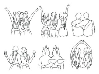 Set of best friends hugging. Collection of people having good time together. Happy friendship day. Vector illustration illustration of strong friendships.
