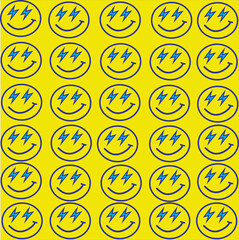 Vector illustration of a yellow lightning bolt emoticon thunder emoji background