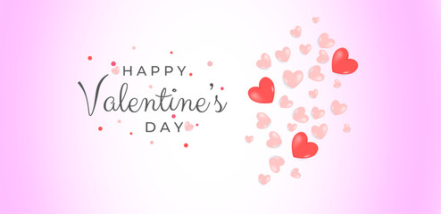 Happy Valentine's day text, hand lettering typography poster on red gradient background. Vector illustration. Romantic realistic heart. Valentines Day with hearts shape