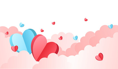 Valentines Day Background Design with Heart Stickers Scattered. Papers heart on white background