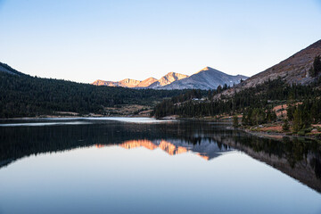 Mountains Reflecting Into Pristine Lake, in Yosemite National Park California, During Dawn in the Summer