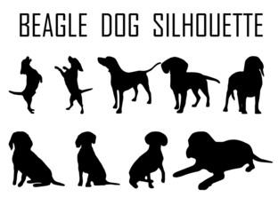Beagle dog animal silhouette, Dog breeds silhouette, Animal silhouette symbol, Vector dog breeds silhouettes set 04