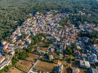 Fototapeta na wymiar aerial droe view of Liapades village in corfu island greece