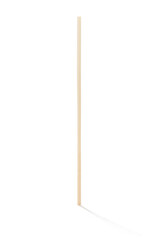 Detailed shot of a reusable bamboo straw. The thin straw is made of light natural wood. The eco-friendly cocktail straw is located on the white background.