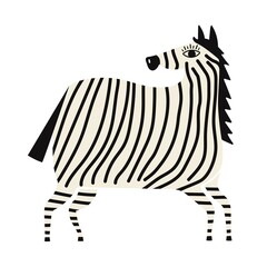 Vector illustration with striped zebra. Funny print design with animal