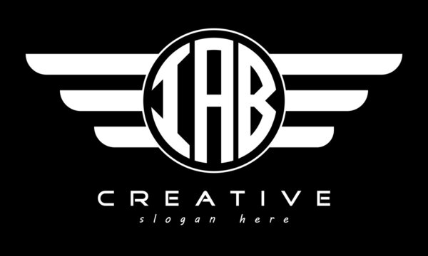 IAB three letter monogram type circle letter logo with wings vector template.