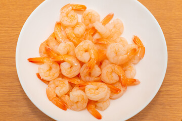 shrimp prawn seafood crustacean on the plate. table meal snack top view.