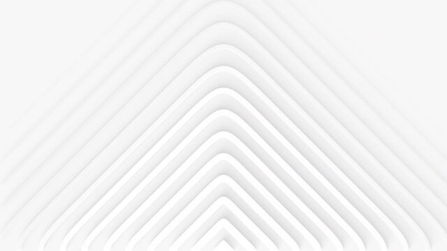 Animated white lines pointing up with shadow on white background. Loop animation of abstract geometric outline pattern background