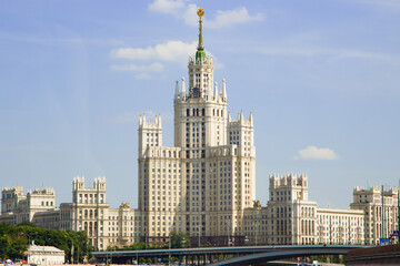 Fototapeta na wymiar Residential building on Kotelnicheskaya embankment. One of the seven realized Stalinist skyscrapers in Moscow.