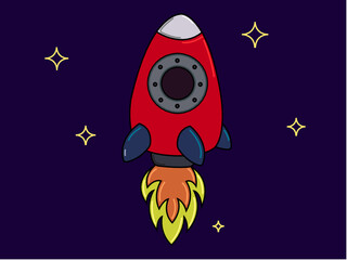 comic book style rocket dark sky space
