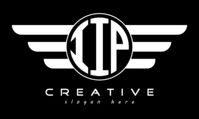 IIP three letter monogram type circle letter logo with wings vector template.