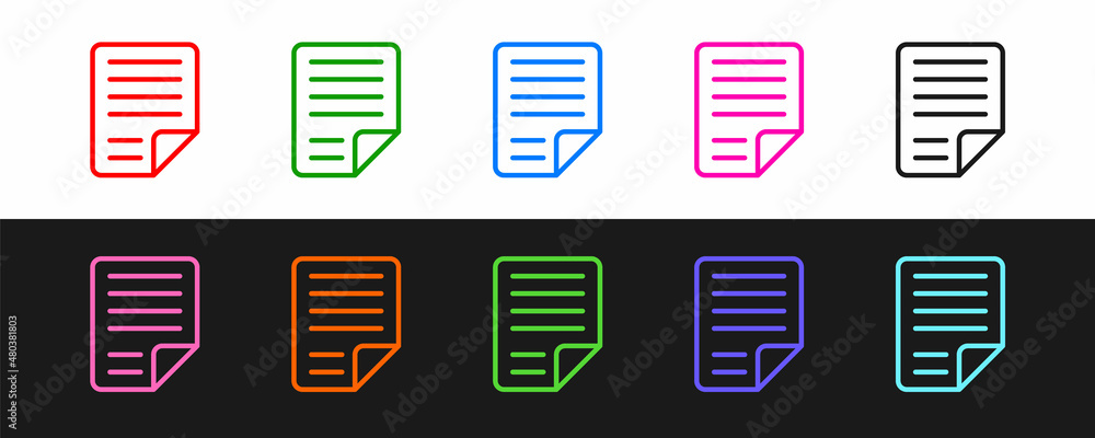 Poster set line file document icon isolated on black and white background. checklist icon. business concept