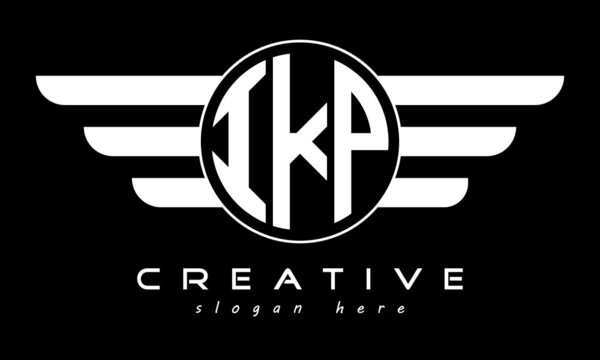 IKP three letter monogram type circle letter logo with wings vector template.