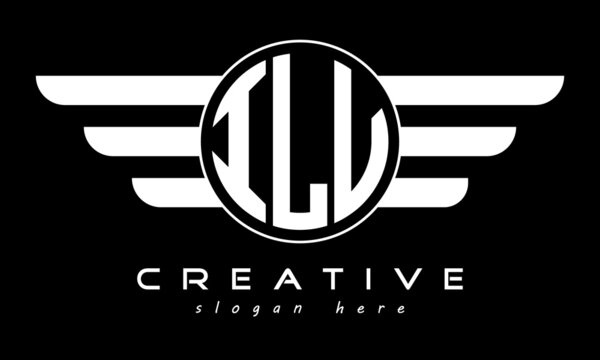 ILV three letter monogram type circle letter logo with wings vector template.